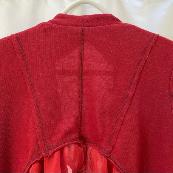 Free People Crop Back Layered Shrug Cardigan Red One Size Waterfall Cascade Hem - Picture 8 of 10